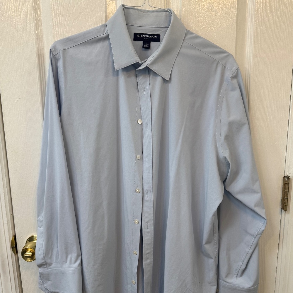 Mizzen+Main Leeward Mens L Classic Fit Light Blue Button Down Performanc Stretch